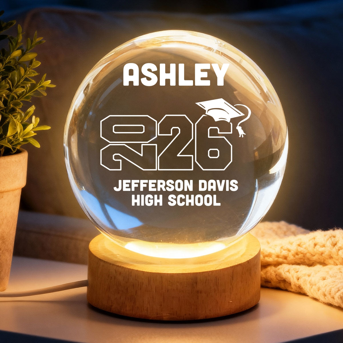 Class Of Graduation Year Senior - Personalized Crystal Ball LED Night Light - Gift For Graduation Day, Graduation Gift, Keepsake