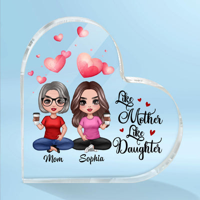 Watercolor Hearts Doll Mom And Daughters Sitting Personalized Heart Acrylic Plaque