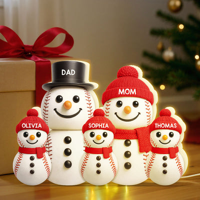 Baseball Snowman Family - Personalized Light Box - Gift For Family