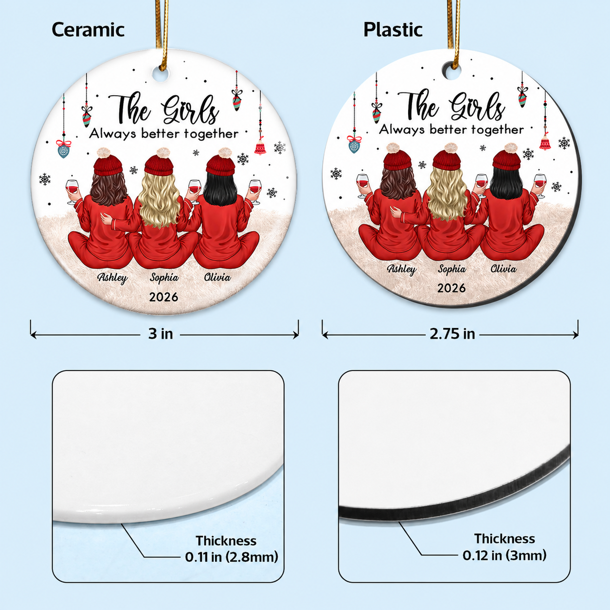 Besties Celebrating Christmas The Girls Always Better Together Personalized Ceramic Ornament, Christmas Gift For Ceramic Ornament