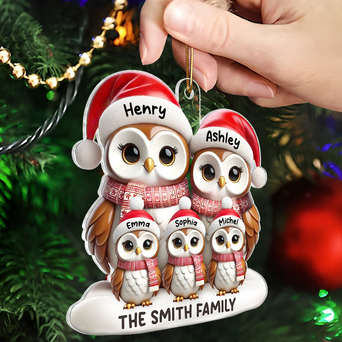3D Effect Owl Family Christmas Personalized Acrylic Ornament