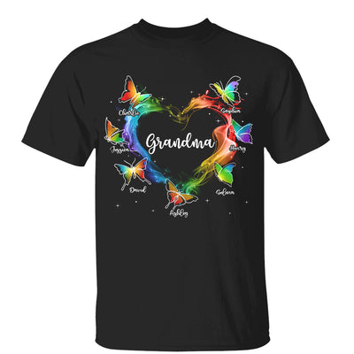 Grandma Mom Colorful Smoke Heart Butterflies Personalized Shirt