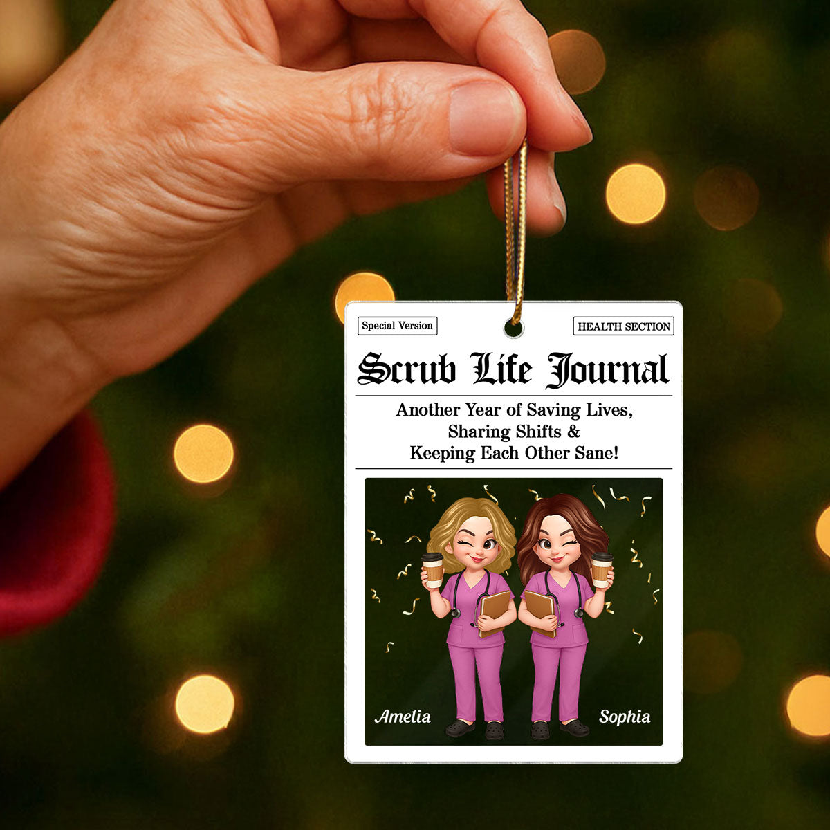 Besties in Scrubs Times Nurse Besties Personalized Acrylic Ornament, Christmas Gift For Coworkers