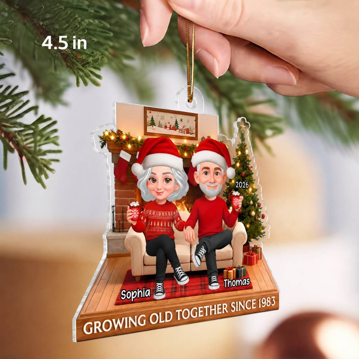 3D Effect Christmas Couple Cozy Christmas - Personalized Acrylic Ornament - Heartfelt Gift For Couple