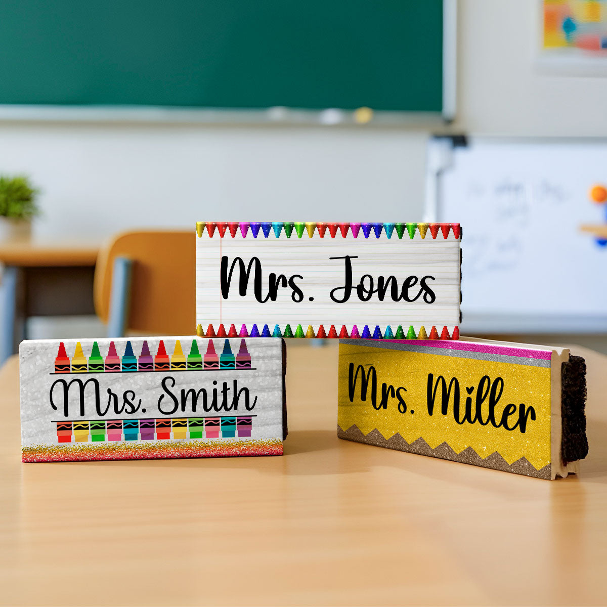 Teacher Pencil Glitter Pattern Personalized Teacher Whiteboard/Chalkboard Eraser with Marker, Teacher Appreciation Gifts, Back-to-School Teacher Gift Set