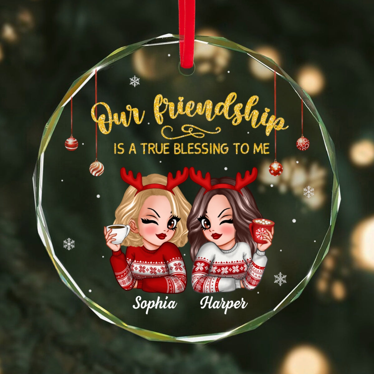 Our Friendship Is A True Blessing To Me Besties Gift Personalized Glass Ornament