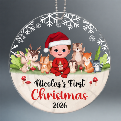 Woodland Animals Baby's First Christmas Personalized Acrylic Ornament