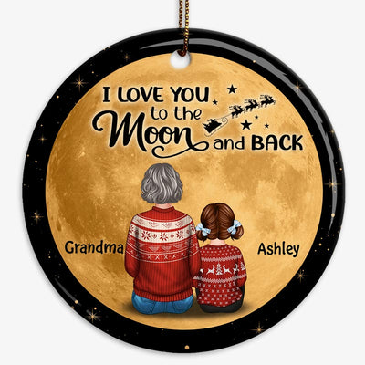 Orange Moon Sparkling Grandma Grandkids Personalized Circle Ornament