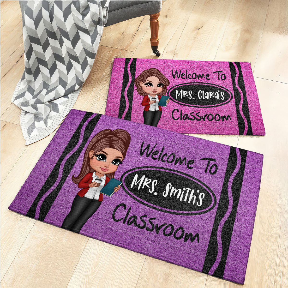 Y2K Teacher Crayon Welcome To Classroom Personalized Doormat