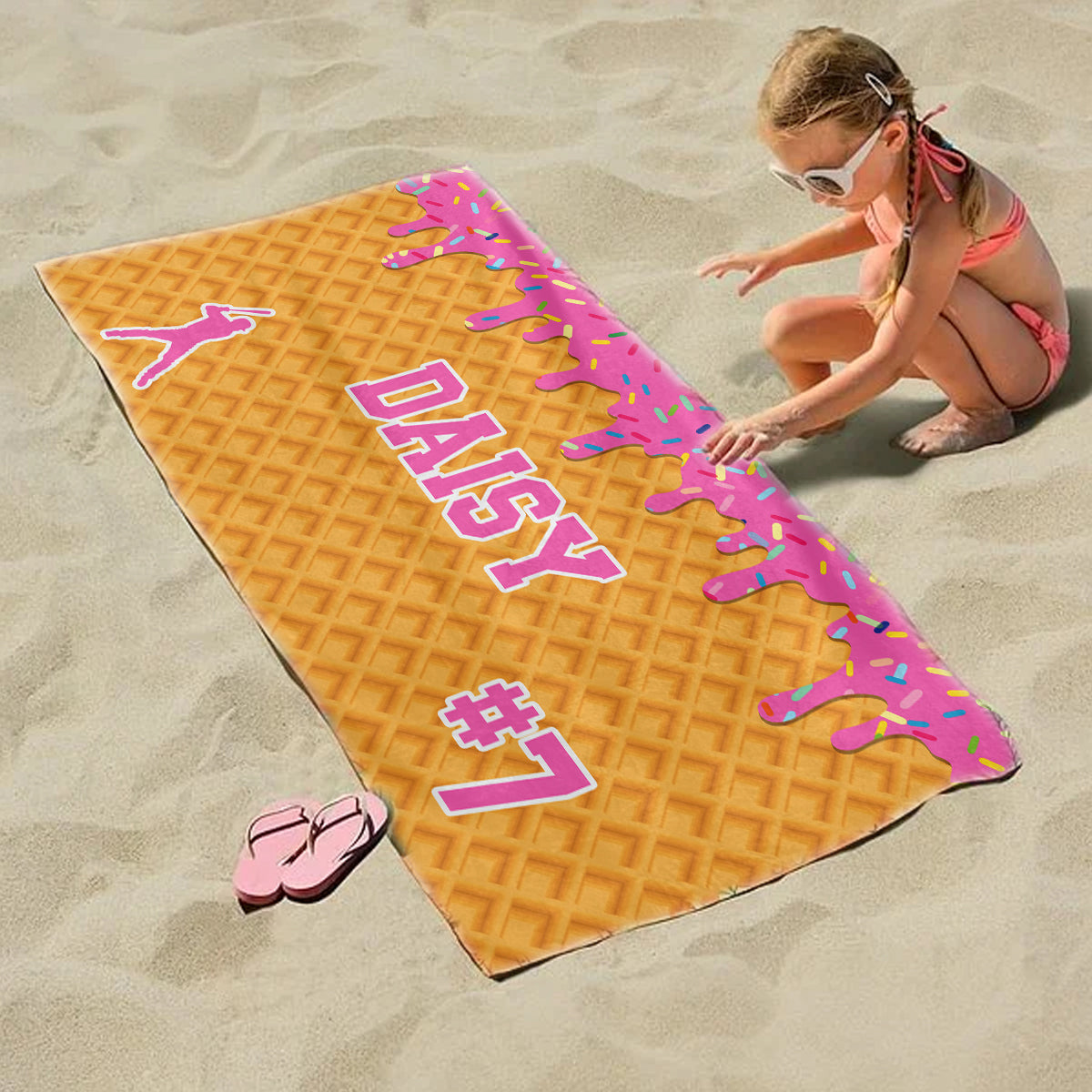 Personalized Ice Cream Drip Baseball Softball Beach Towel For Boys, Girl, Drip Beach Towel, Pool Towel Youth Baseball Gift