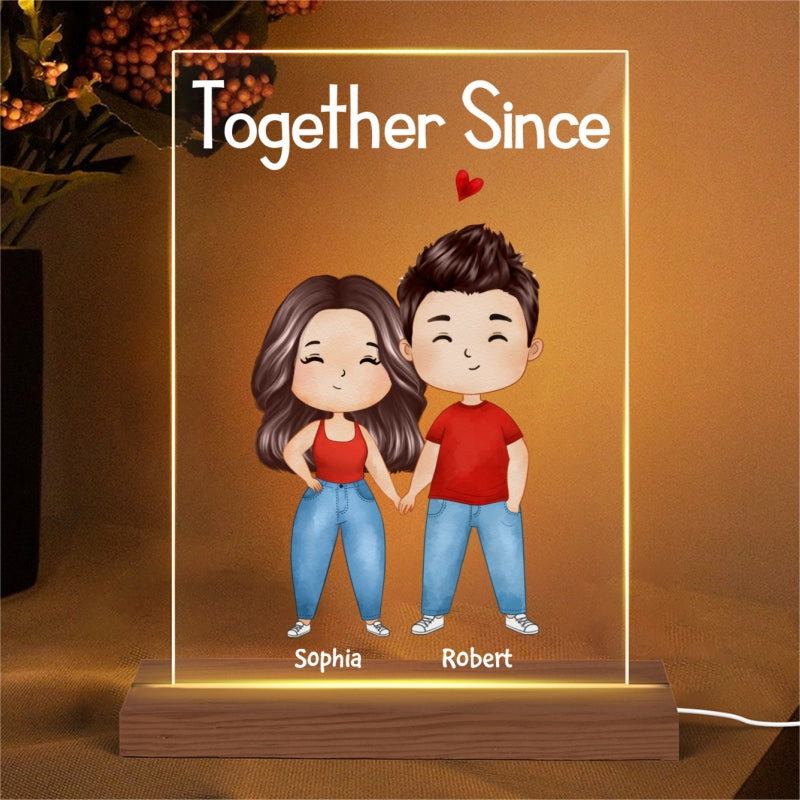 Watercolor Doll Couple Together Since Personalized Acrylic LED Lamp Night Light