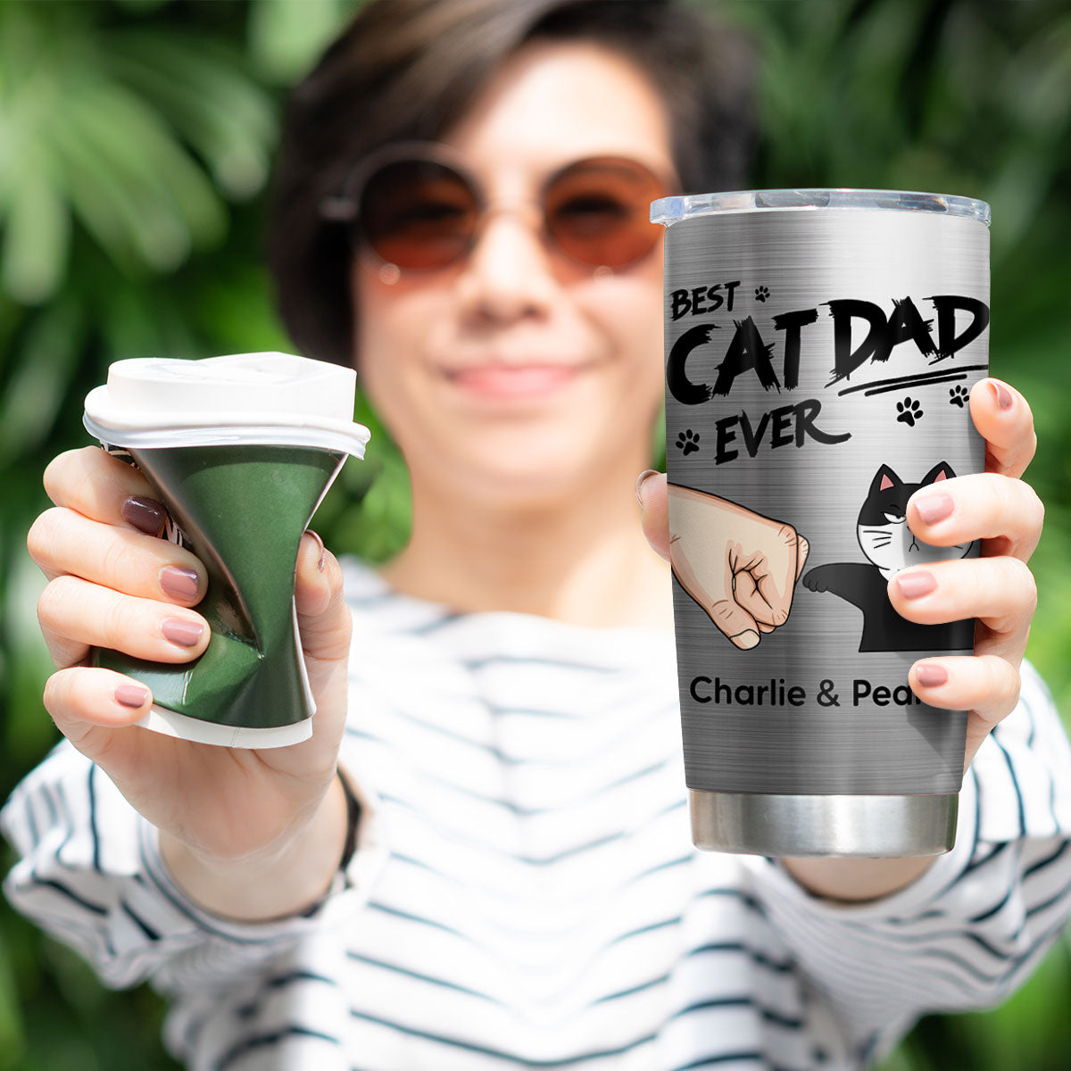 Best Cat Dad Ever Fist Bump Funny Cute Cats Personalized Tumbler
