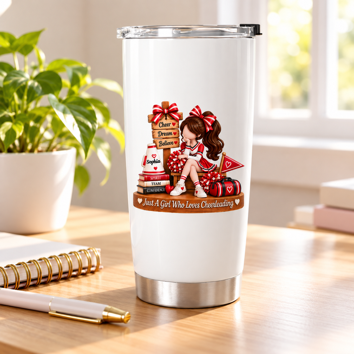 Just a Girl Who Loves Cheerleading - Personalized Tumbler - Christmas Gift for Daughter, Granddaughter