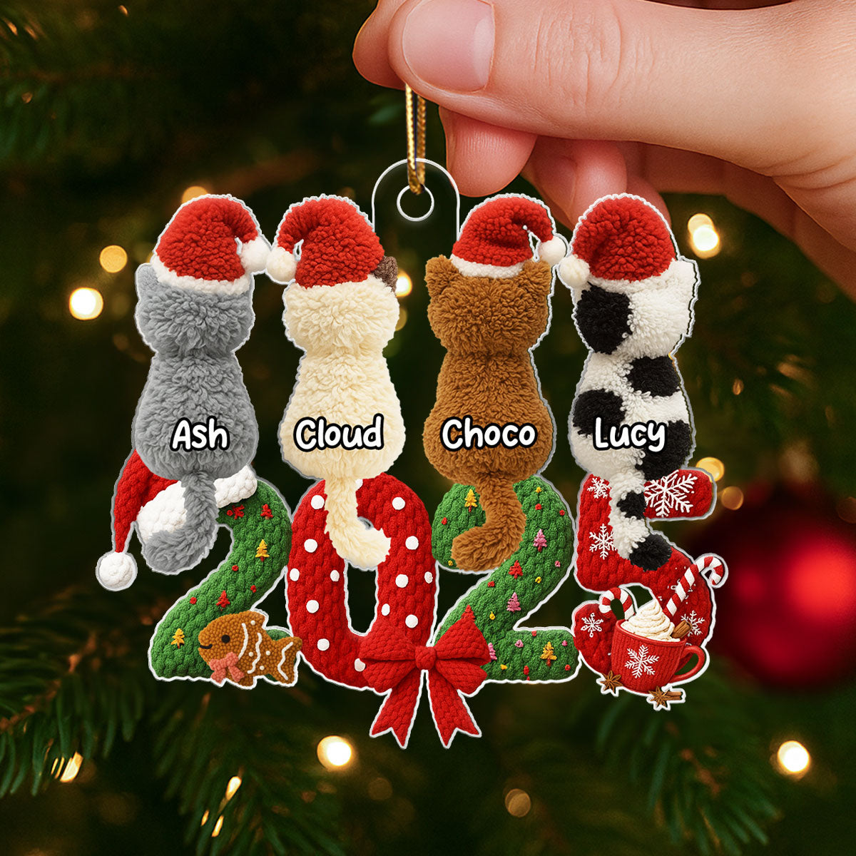 2025 Cat Lovers Latch Hook Yarn Faux - Personalized Acrylic Ornament - Christmas Gift for Cat Moms, Cat Dads