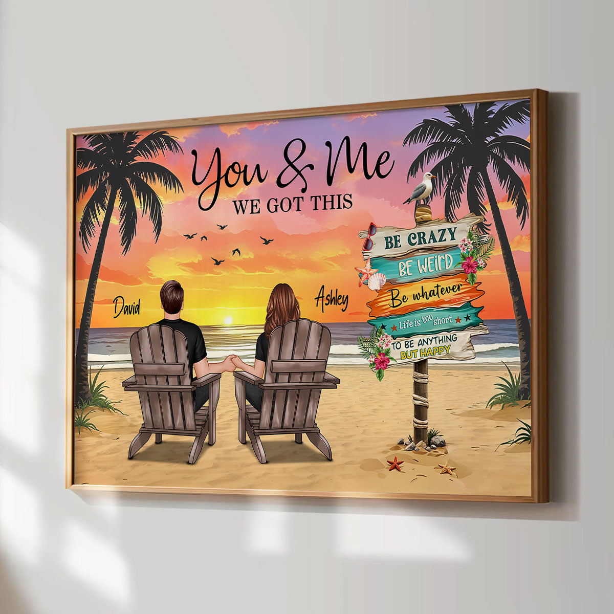 Couple Beach Landscape Sign Post Sunset Summer Vibe Personalized Poster, Gift For Him, For Her