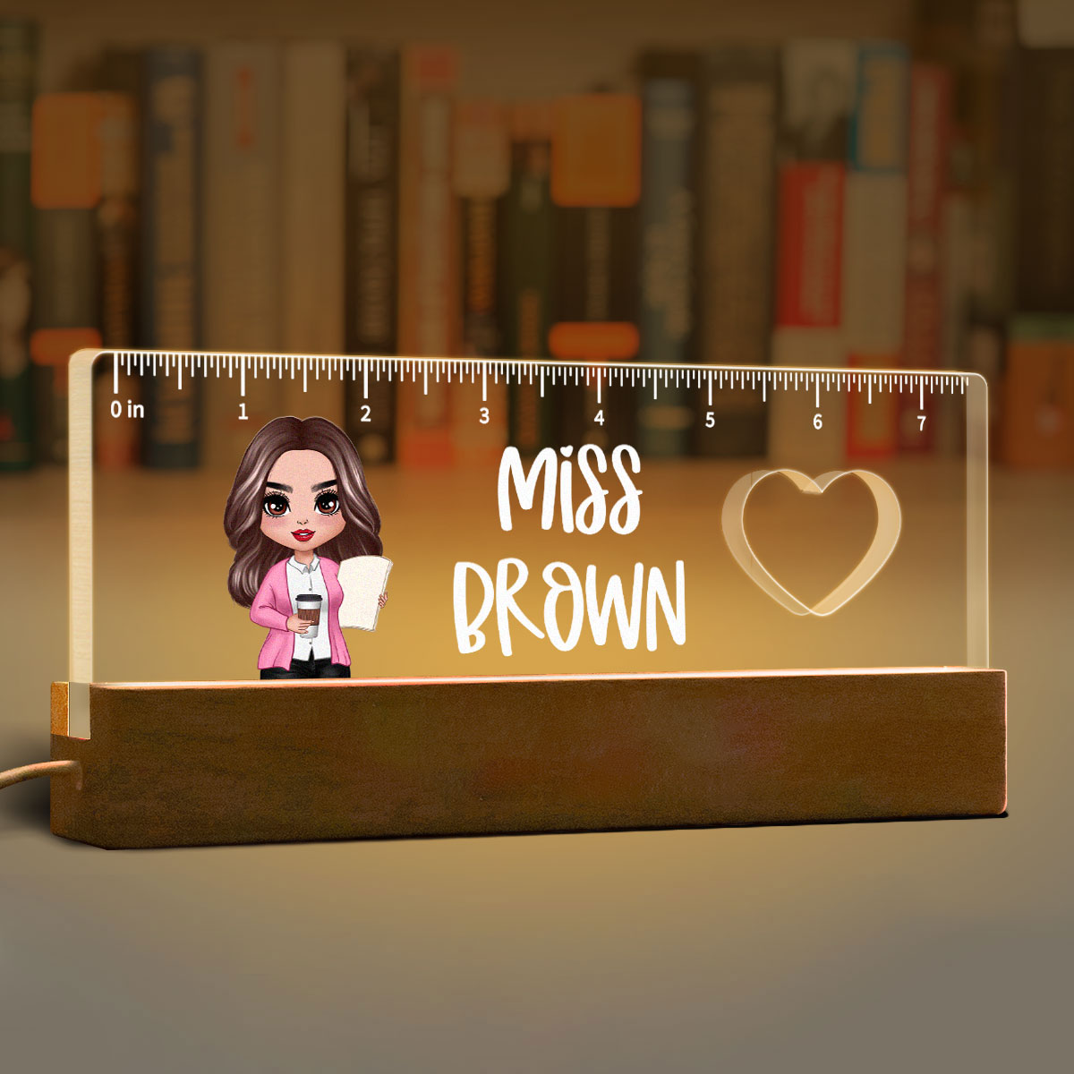 Doll Teacher Ruler Shape Personalized Acrylic LED Light