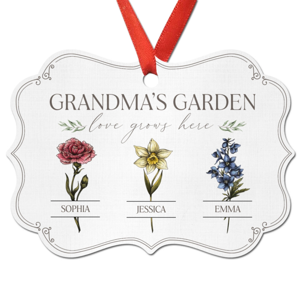 Grandma's Garden Love Grows Here Personalized Christmas Ornament, Gift For Grandma Granddaughter Grandson