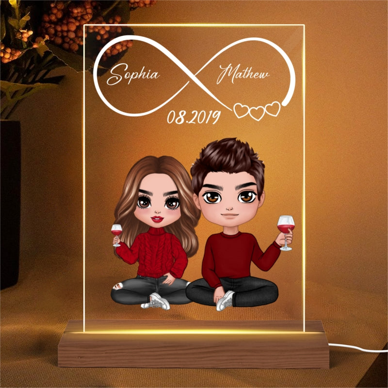 Couple Sitting Simple Infinity Personalized Plaque LED Night Light - Valentine‘s Day Gift - Gift For Him Gift For Her