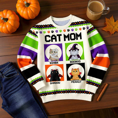Halloween Cat Mom Personalized Faux Knitting Sweater