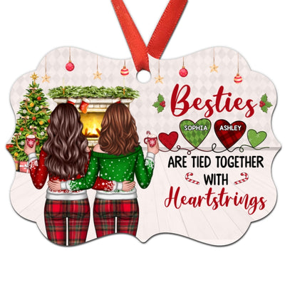 Christmas Besties Back View Tied With Heartstrings Personalized Christmas Ornament