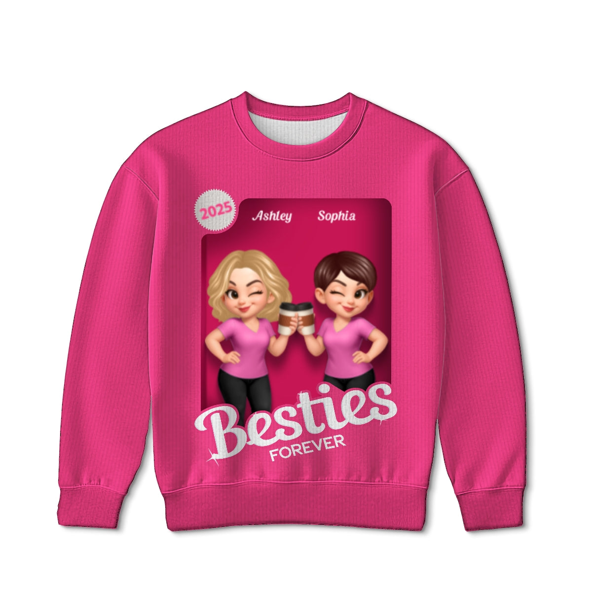 Pink Tone Besties Custom Figure Box Effect - Personalized Ugly Sweater - Christmas Matching Shirts, Group Shirts, Exchange Gift For Best Friends