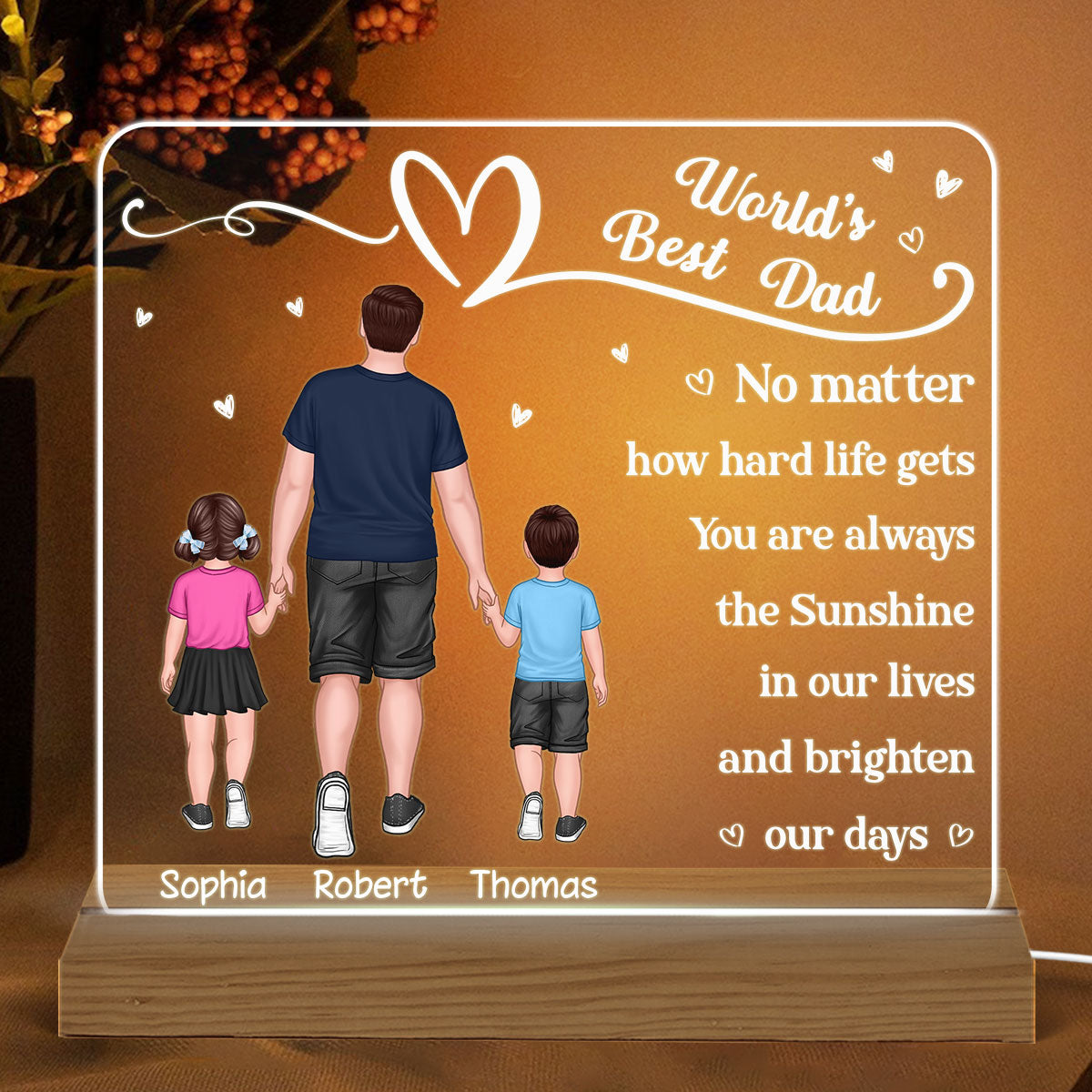 World‘s Best Dad Standing Dad Kids Personalized Acrylic Custom Shape LED Night Light