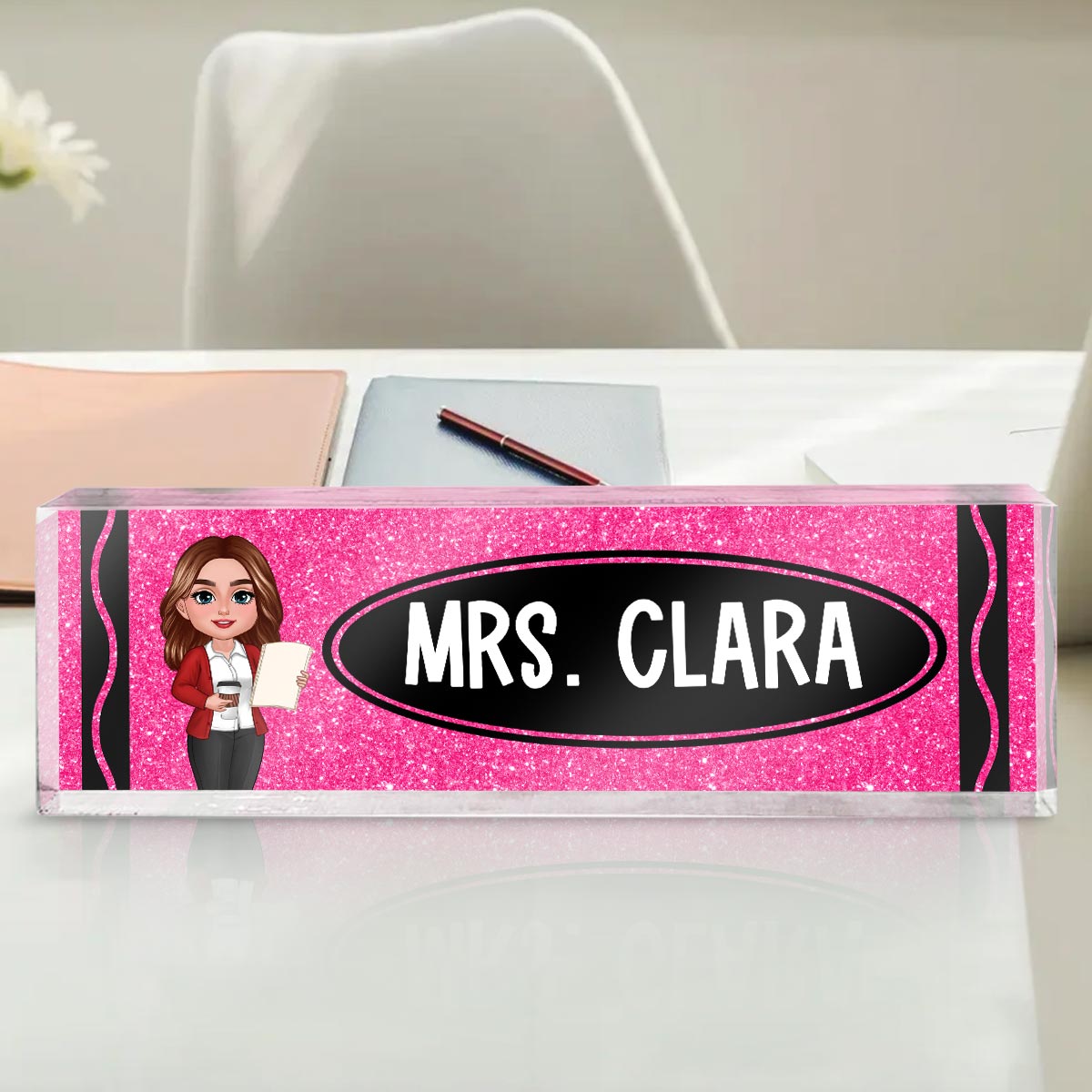 Teacher Crayon Personalized Acrylic Desk Name Plate, Gift For Teacher