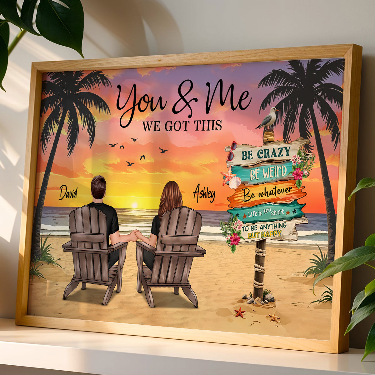 Couple Beach Landscape Sign Post Sunset Summer Vibe Personalized Poster, Gift For Him, For Her