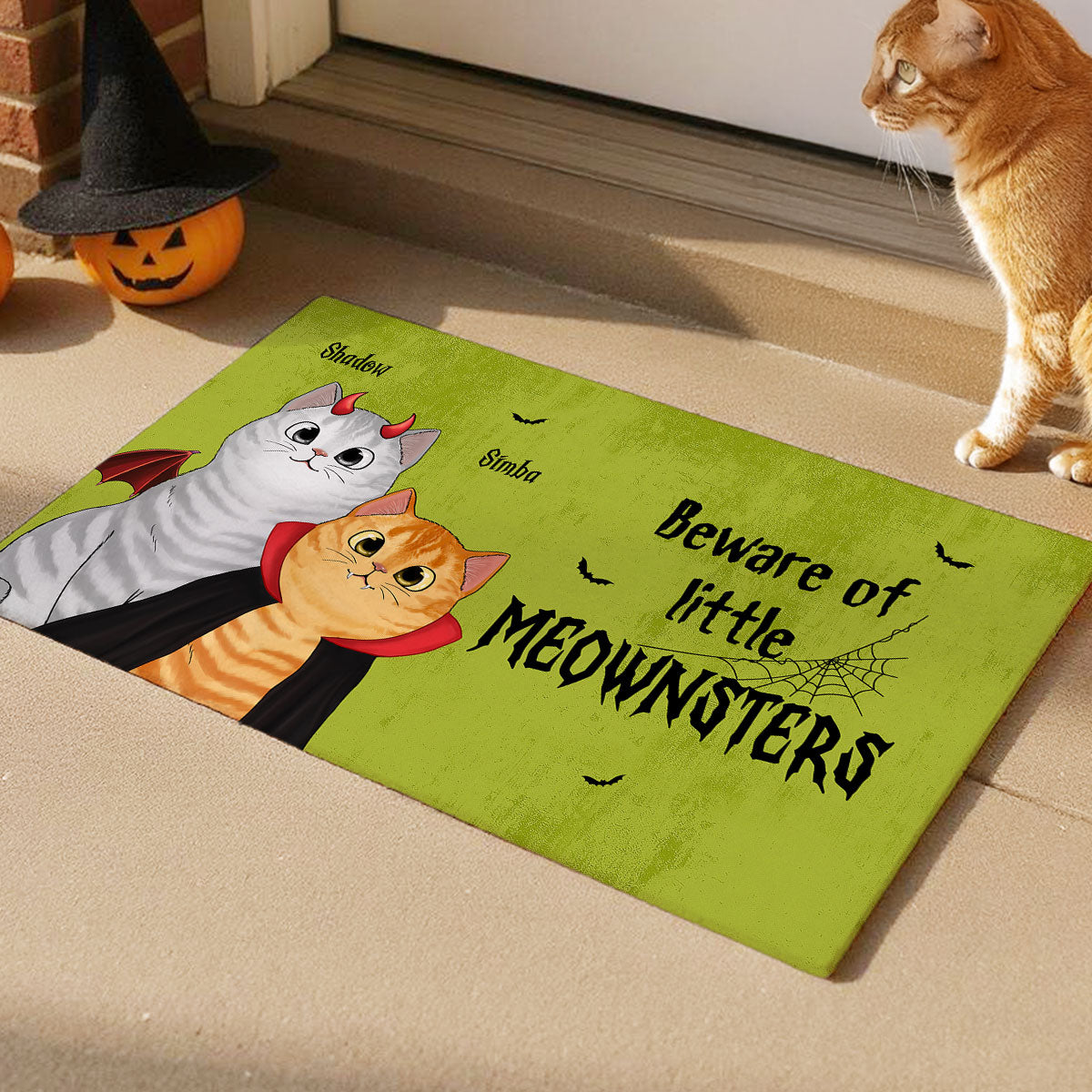 Peeking Halloween Cats Spooky Vibe Personalized Doormat