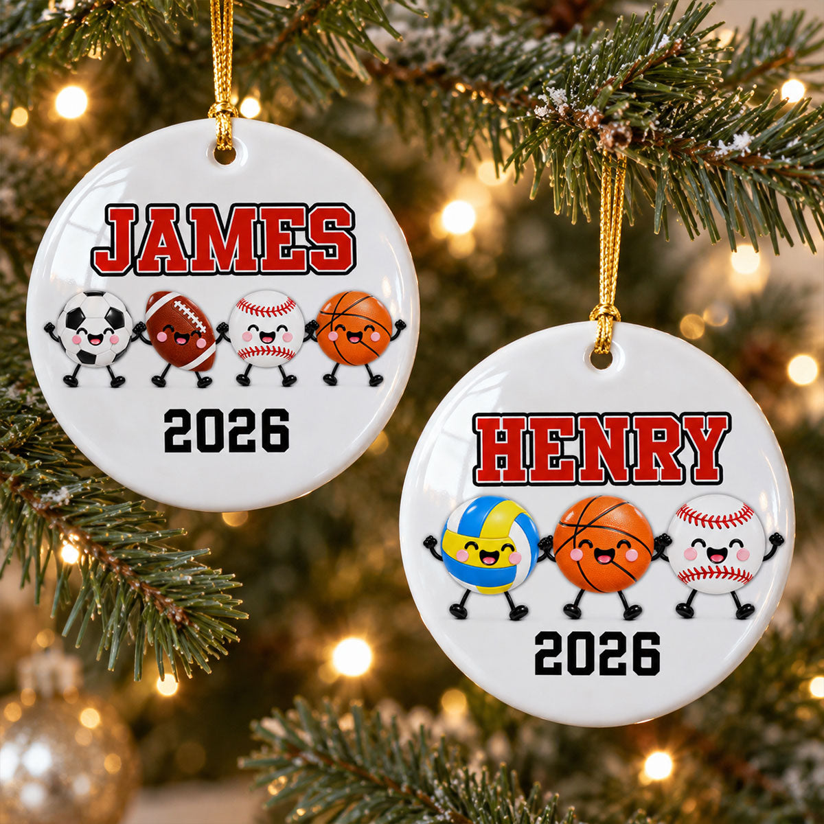 Multiple Sports Player 2D Flat - Personalized Ceramic Ornament - Christmas Gift For Kid, Teen, Soccer, Basketball, Baseball, Softball, Football, Volleyball Athlete