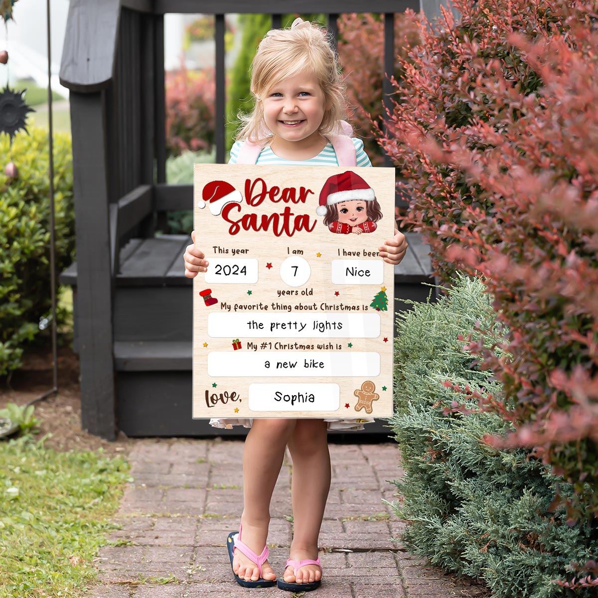 Dear Santa Wishlist From Kid Christmas Personalized Board Sign, Christmas Gift For Son, Daughter