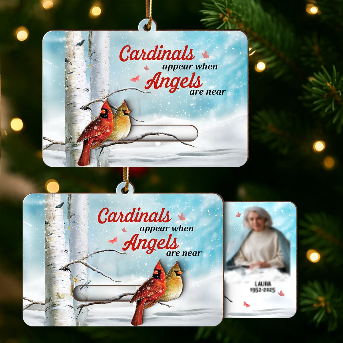 Cardinals Appear When Angels Are Near Custom Photo - Personalized Slider Ornament - Memorial Remembrance Keepsake