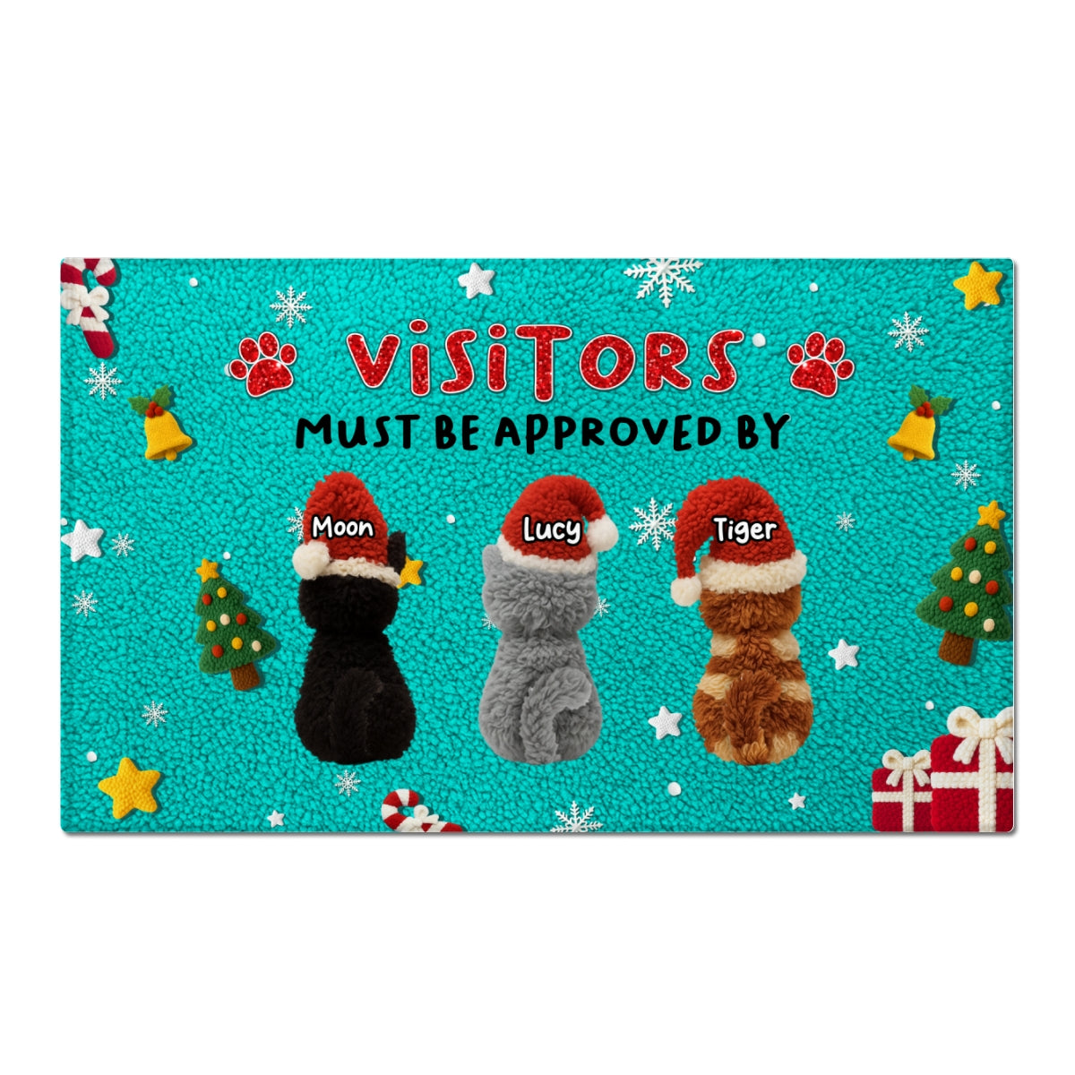 Visitors Must be Approved by Cats - Personalized Doormat - Funny Cats Latch Hook Yarn Faux - Christmas Decor for Pet Lovers