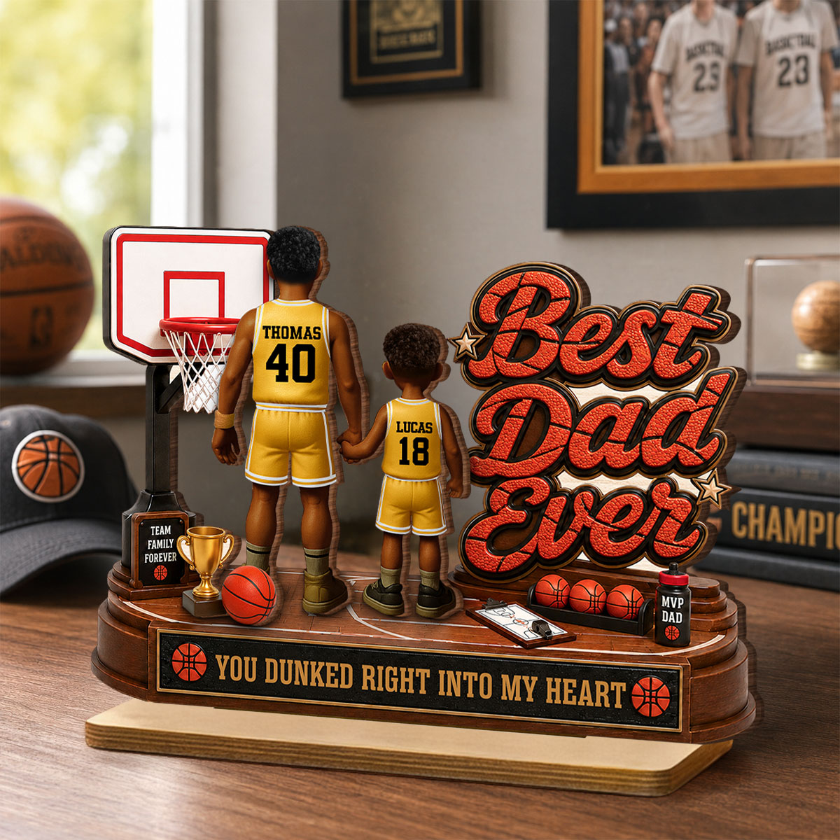 Best Basketball Dad Ever Dunked Right Into Our Hearts - Personalized 2-Layered Wooden Plaque - Father's Day Gift For Dad, Husband