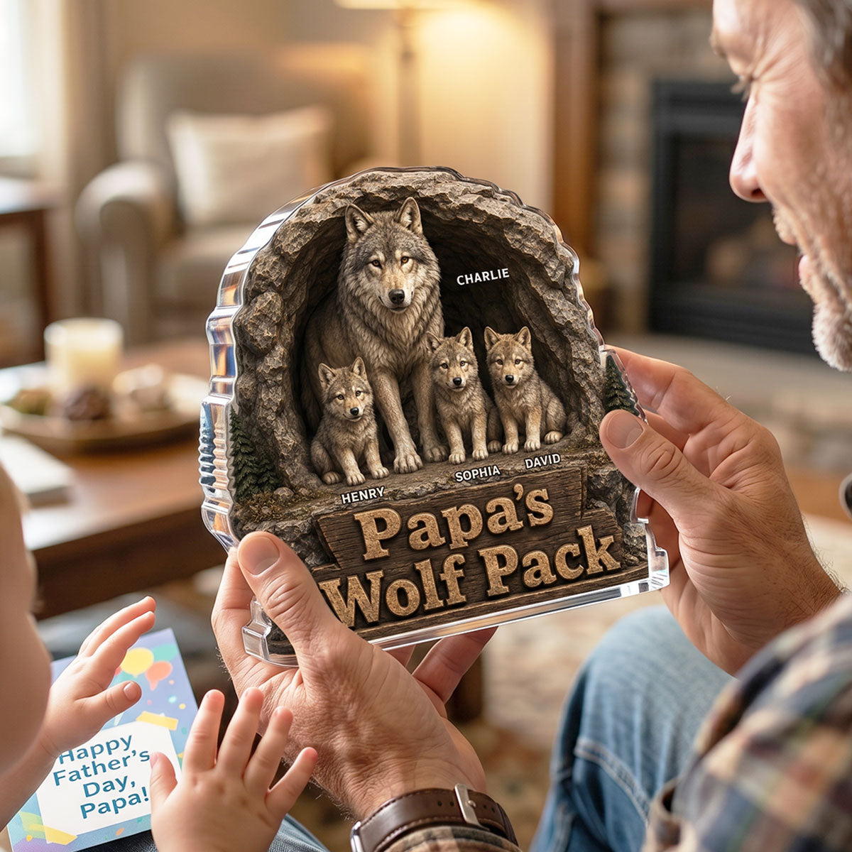 Dad Papa's Wolf Pack - Personalized Acrylic Block Plaque - Cool Father's Day Gift For Dad, Husband