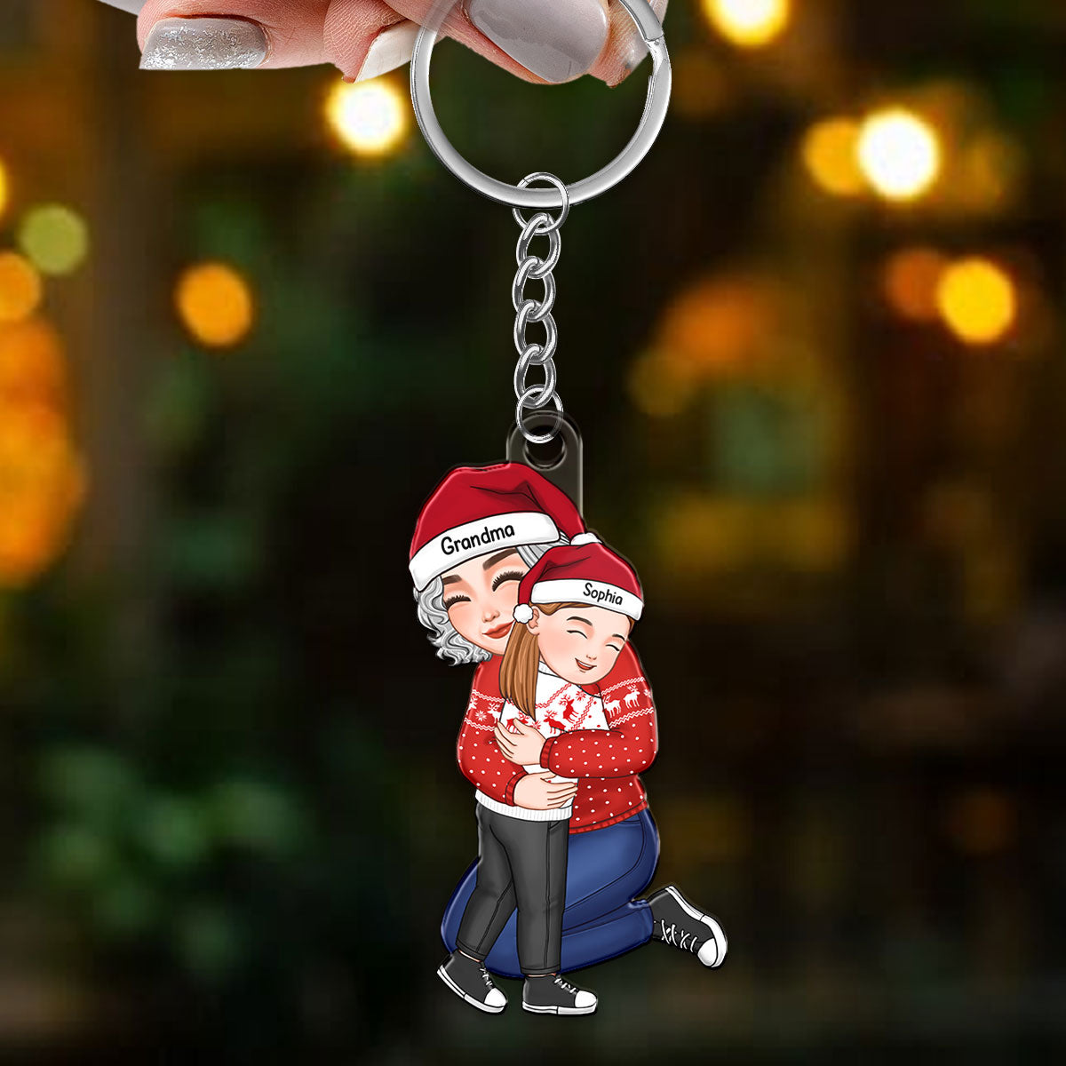 Cute Grandma Hugging GrandKid Christmas Gift For Granddaughter Grandson Personalized Acrylic Keychain