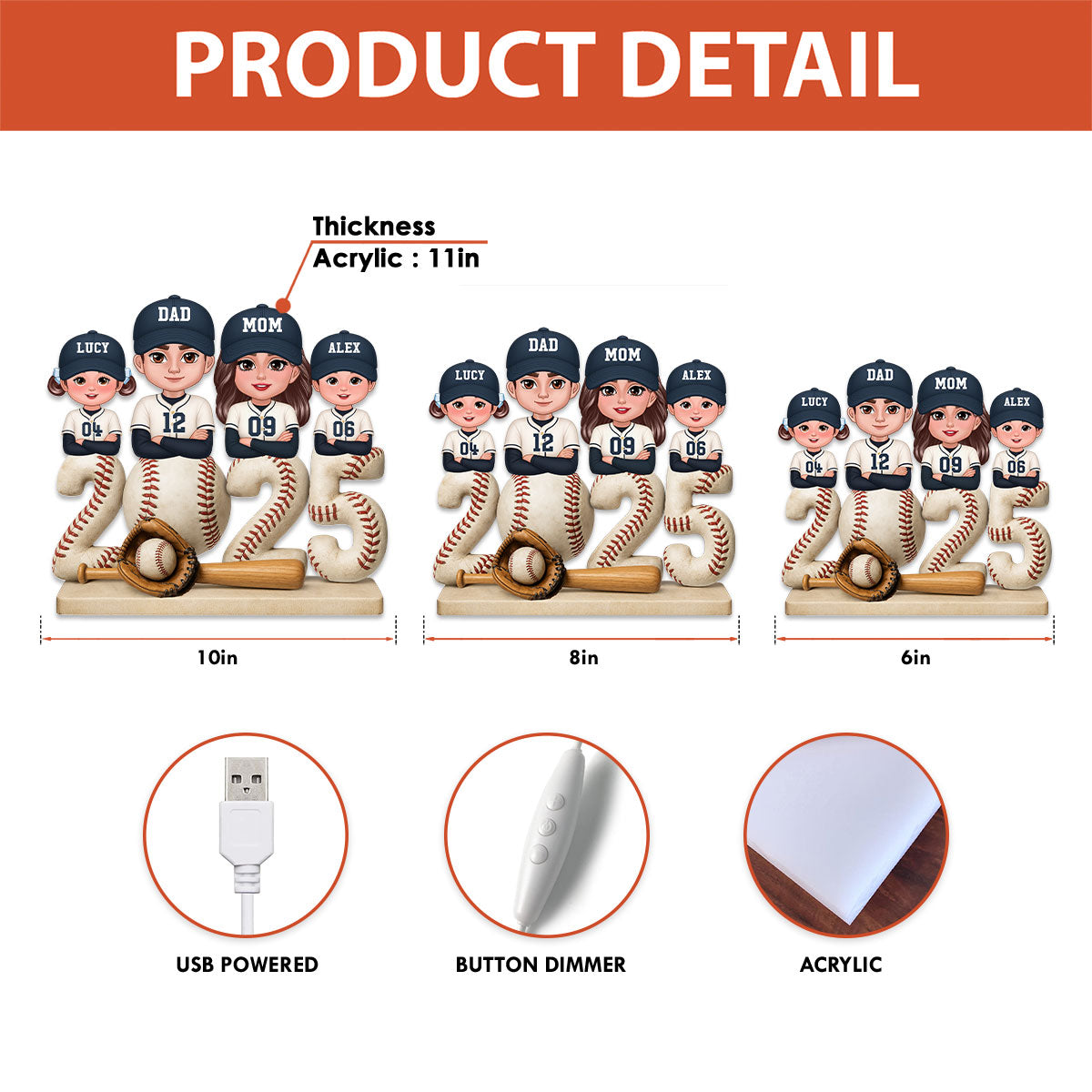 3D Effect Christmas Baseball Team Family - Personalized Light Box