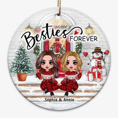 Christmas Best Friends Sisters Front Porch Personalized Circle Ornament