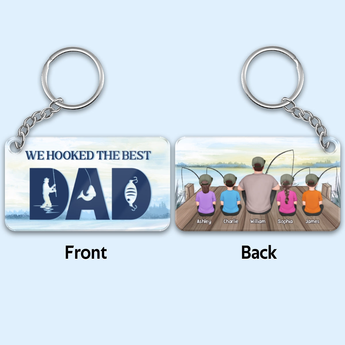 Fishing Dad Grandpa Sitting Back View Lake Personalized Acrylic Keychain