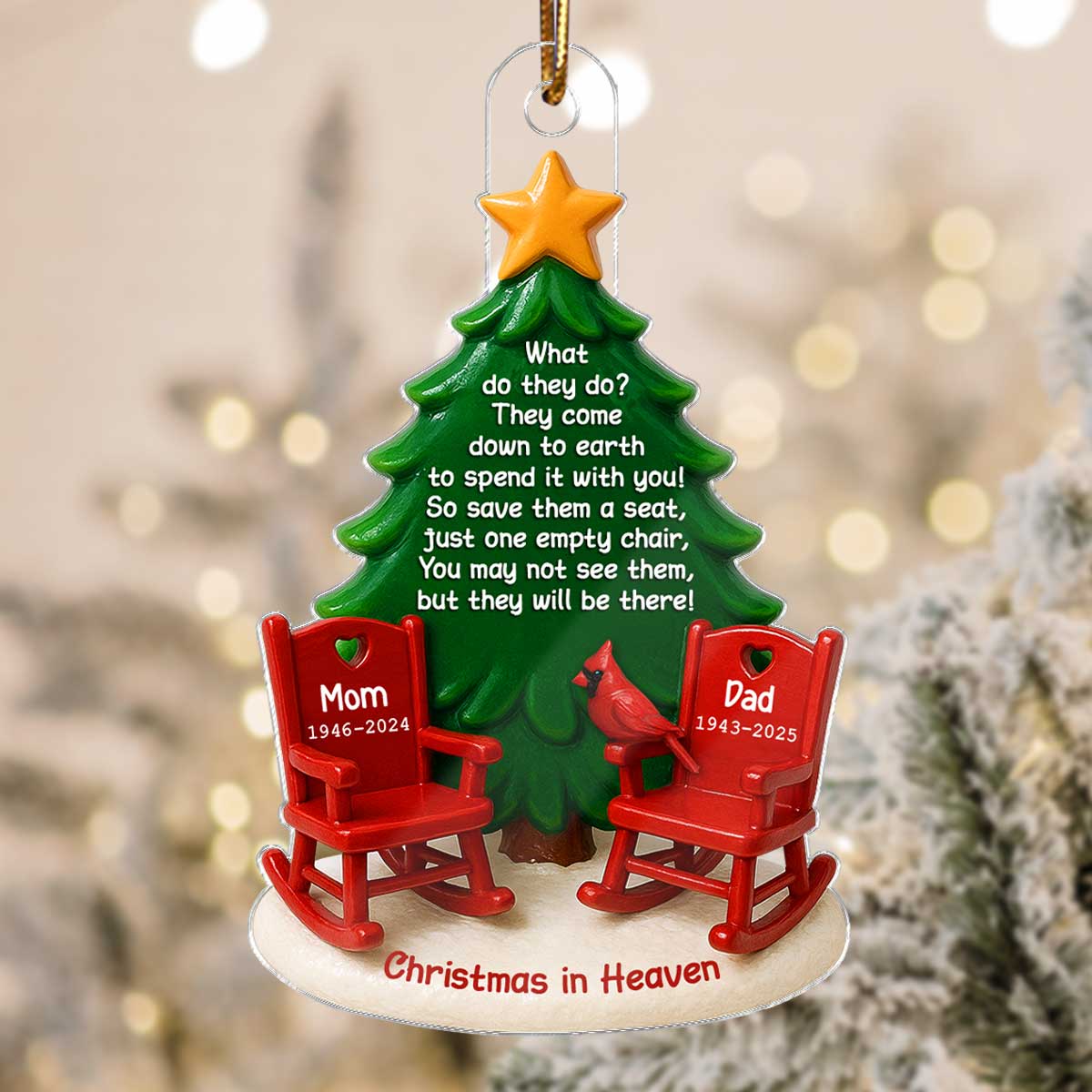 Christmas In Heaven Save A Seat 3D Effect - Personalized Acrylic Ornament - Christmas Memorial Keepsake For Family