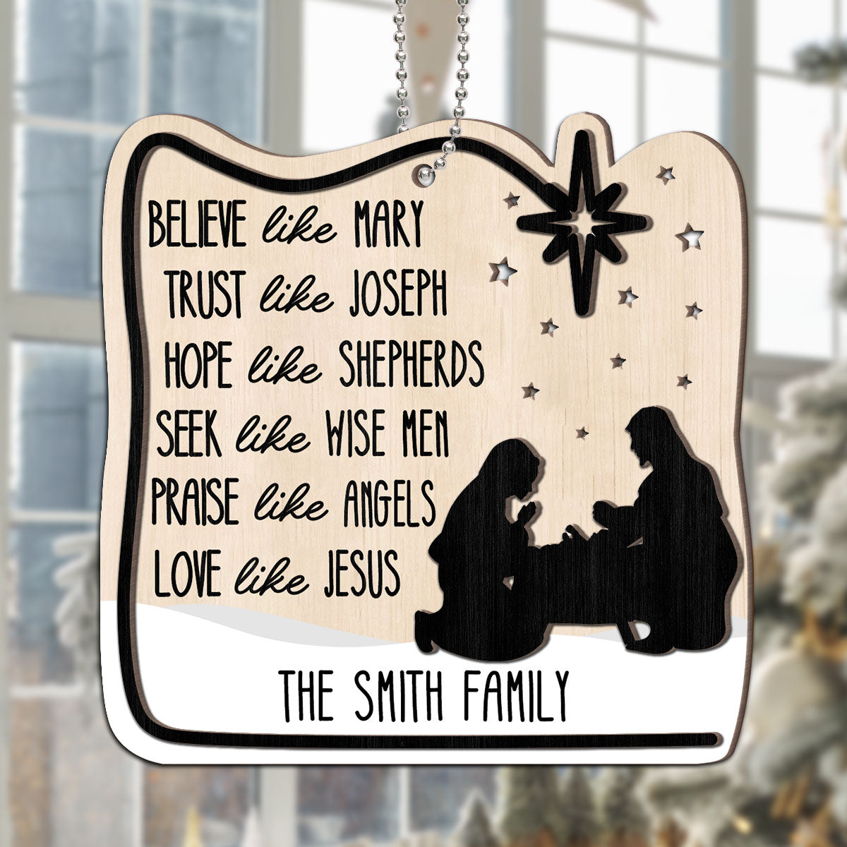 Believe Like Mary Christian Family Personalized 2-Layer Wooden Ornament