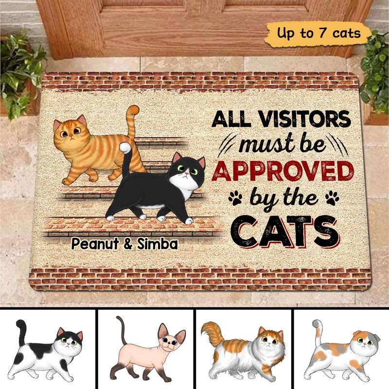 Brick Background Visitors Must Be Approved By The Cats Personalized Doormat