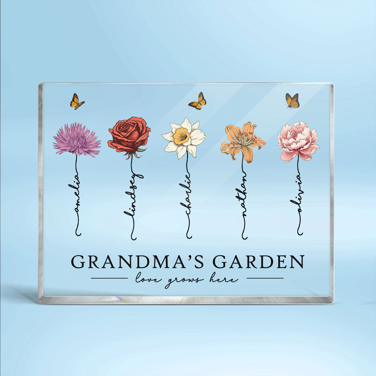Grandma‘s Garden Love Grows Here Beautiful Birth Month Flower Gift For Grandma Mom Personalized Acrylic Block