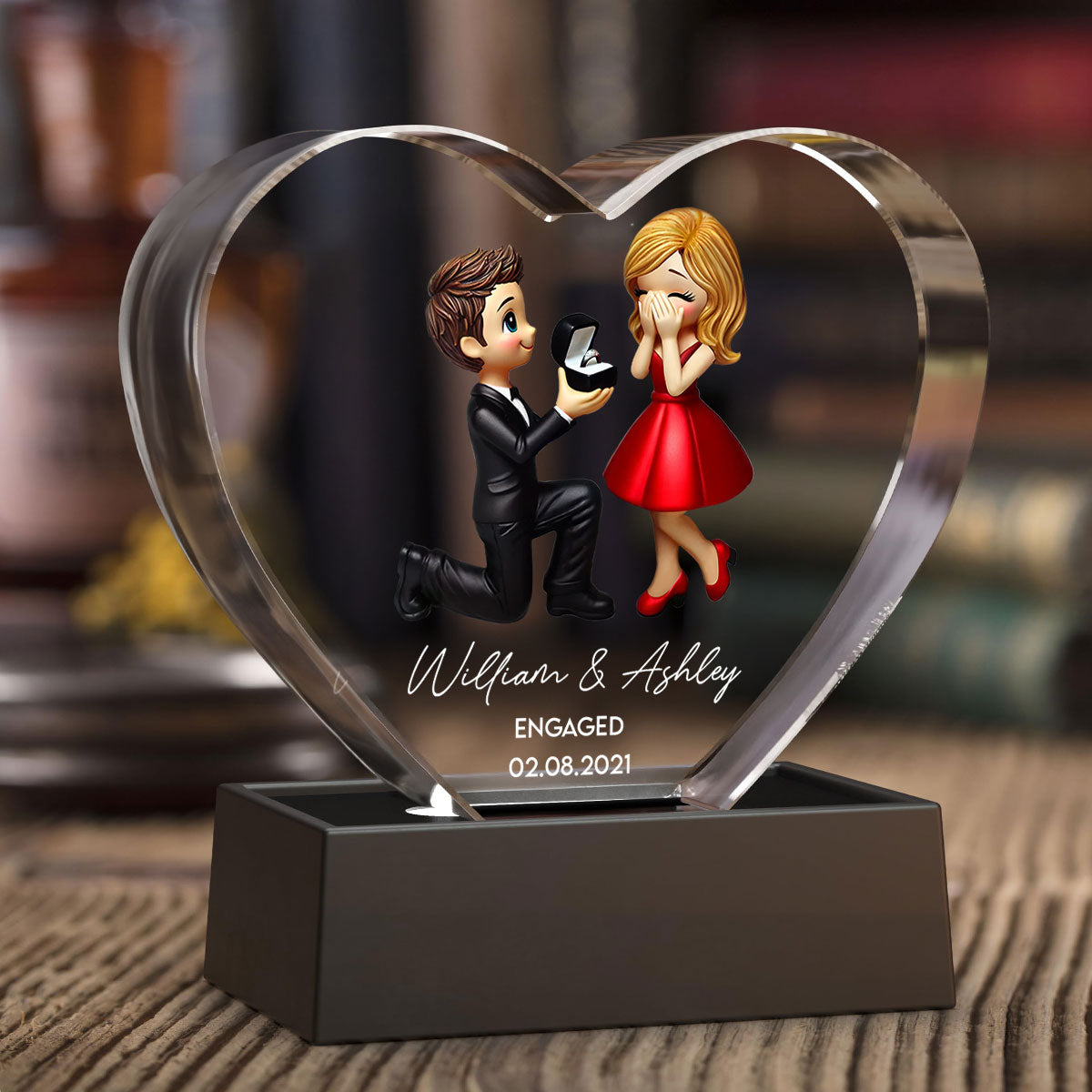 Marriage Proposal 3D Effect Personalized Crystal Heart LED,  Engagement Gift for her, Free Delivery