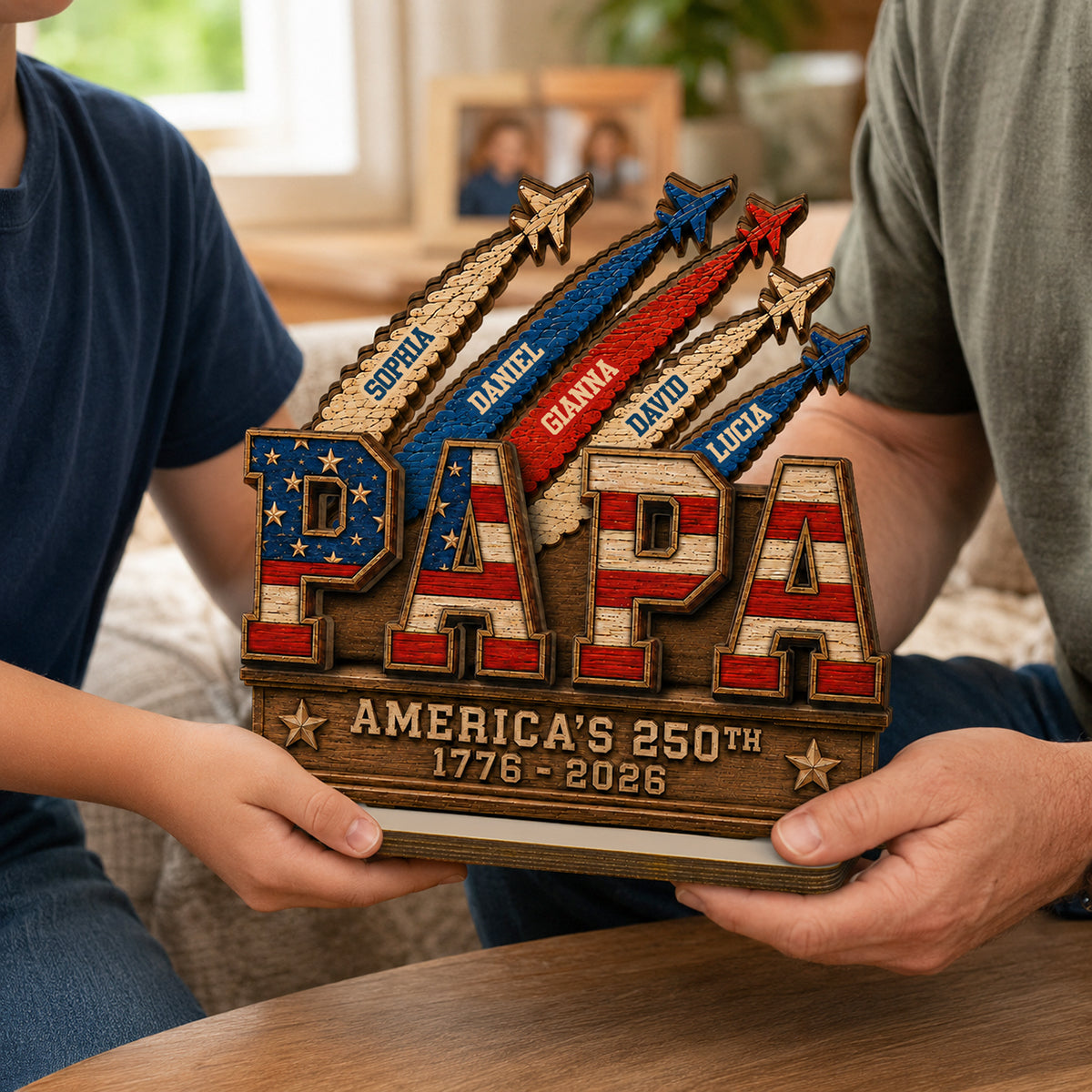 Dad Grandpa Nation Flag American 250th Anniversary - Personalized Wooden Plaque - Father's Day Gift For Dad, Grandpa