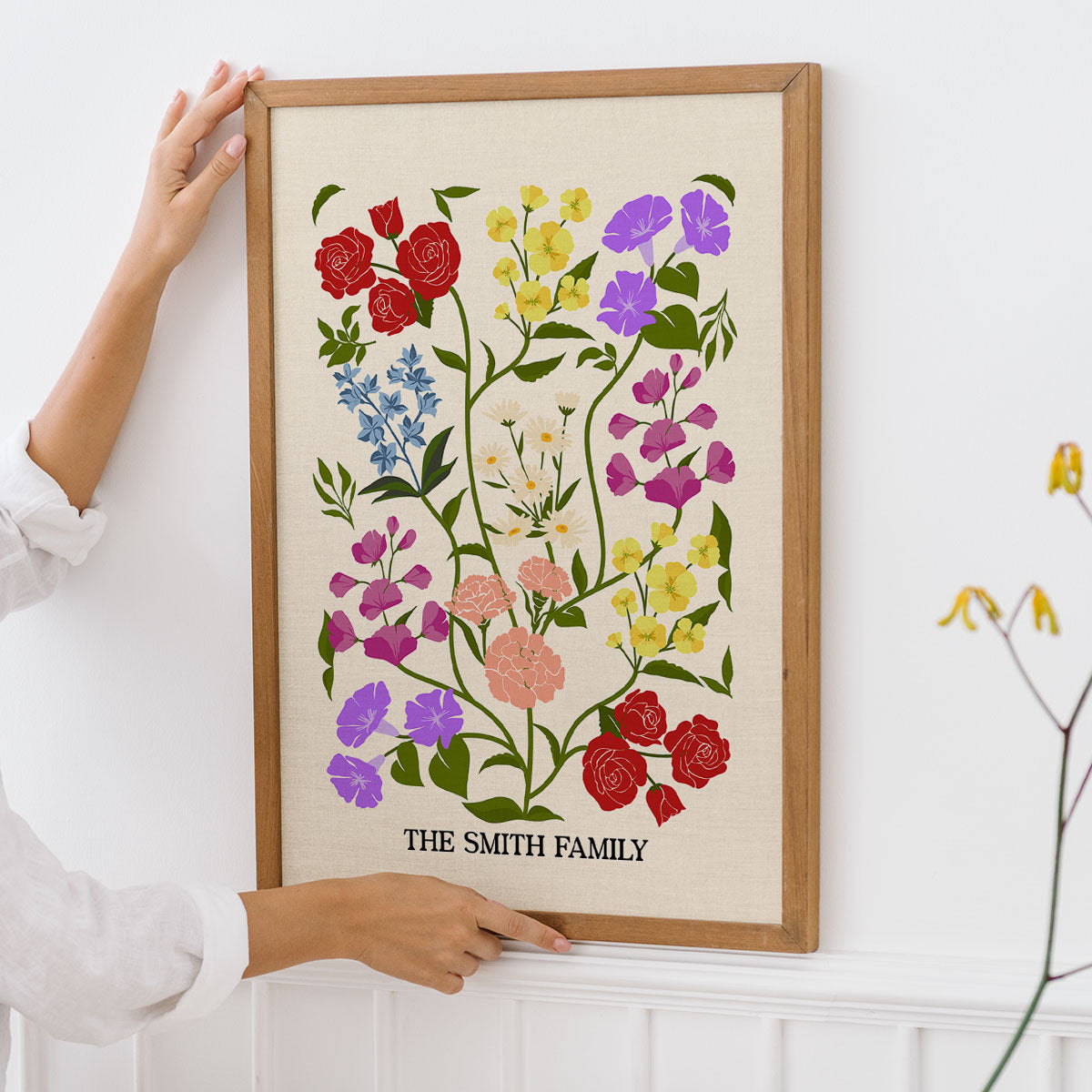 Custom Family Birth Flower Bouquet Artwork Minimalist Personalized Poster, Gift For Mom, Gift For Grandma, Gifts