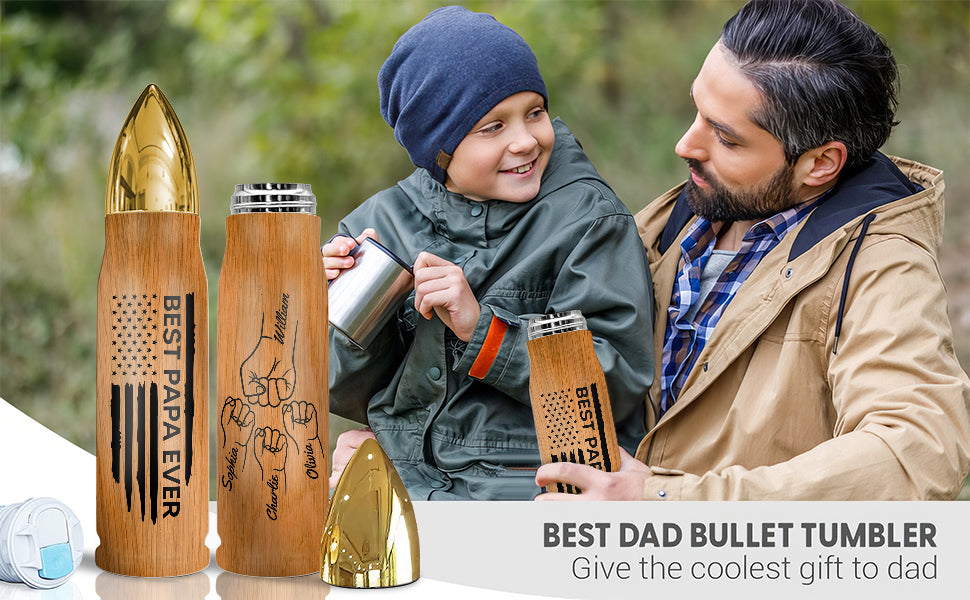 Best Dad Ever Fist Bump Outline Nation Flag Gift For Husband, Personalized Bullet Tumbler