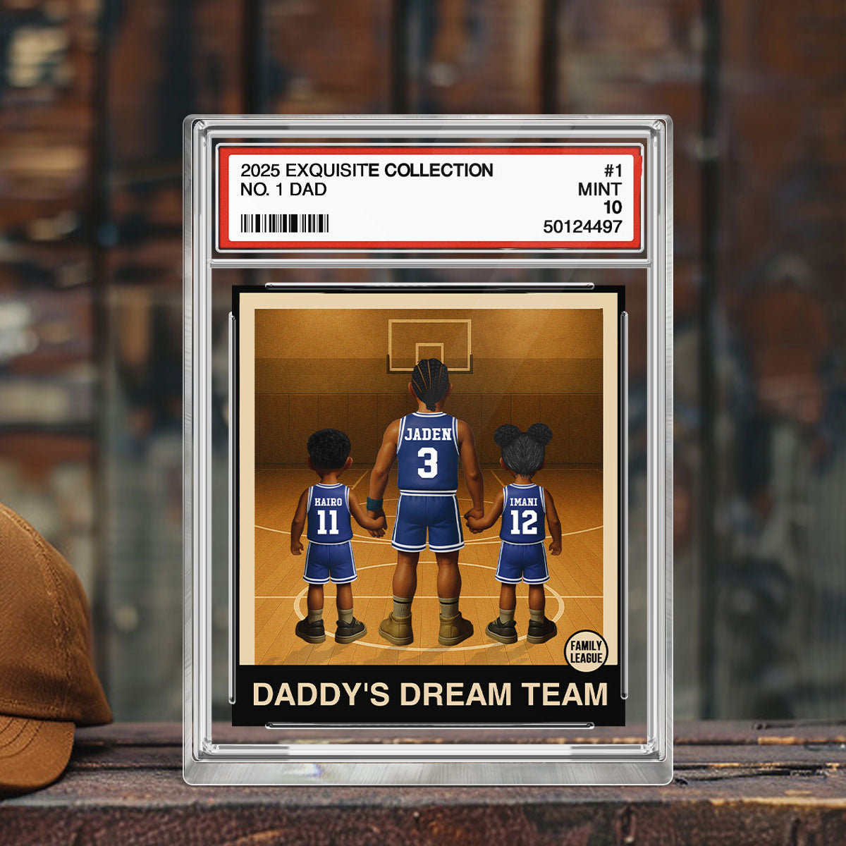 Basketball No. 1 Dad Man & Kids Trading Card Style Personalized Acrylic Block Plaque