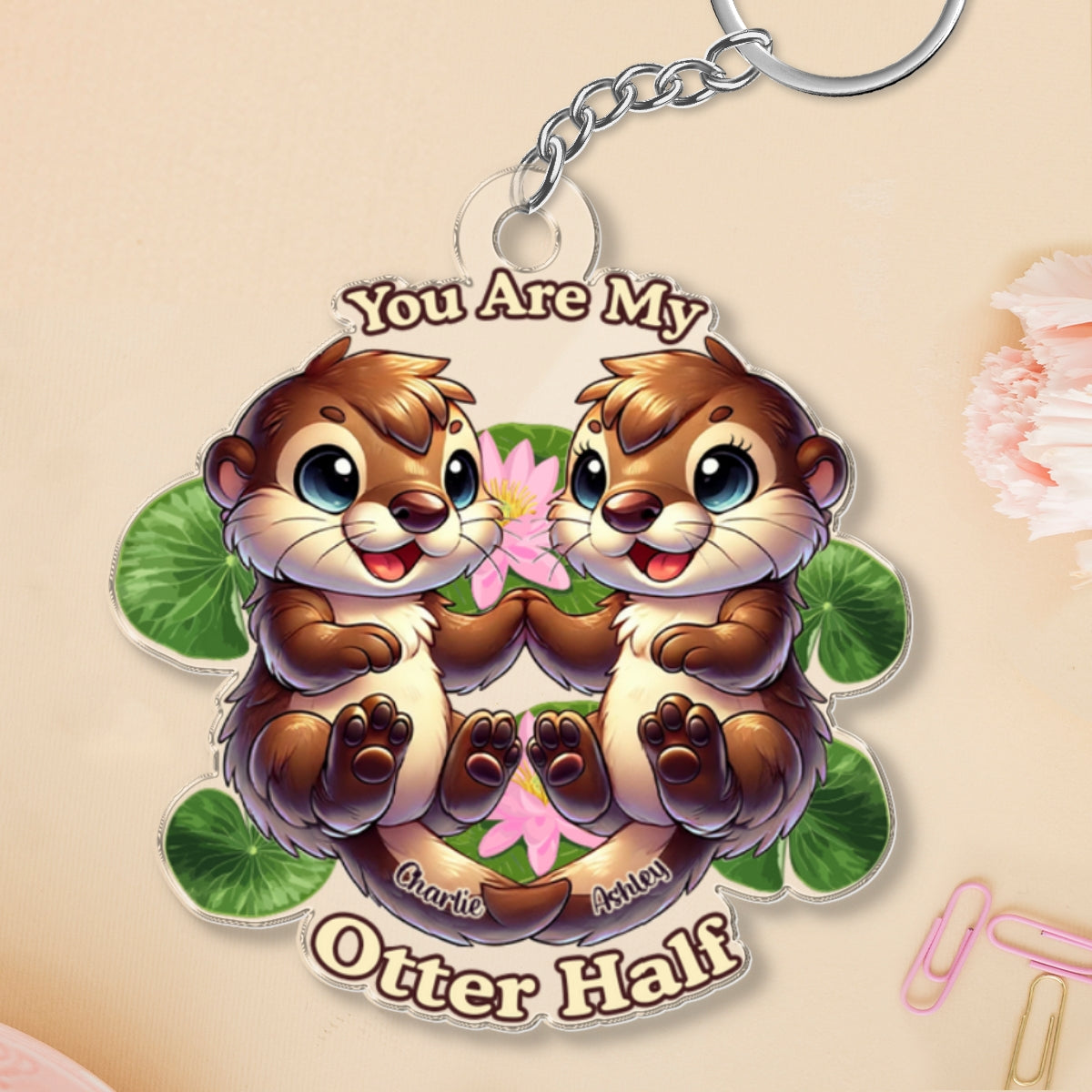 Cute Otter Couple Personalized Keychain, You Are My Otter Half Adorable Gift For Couples, For Her, For Him