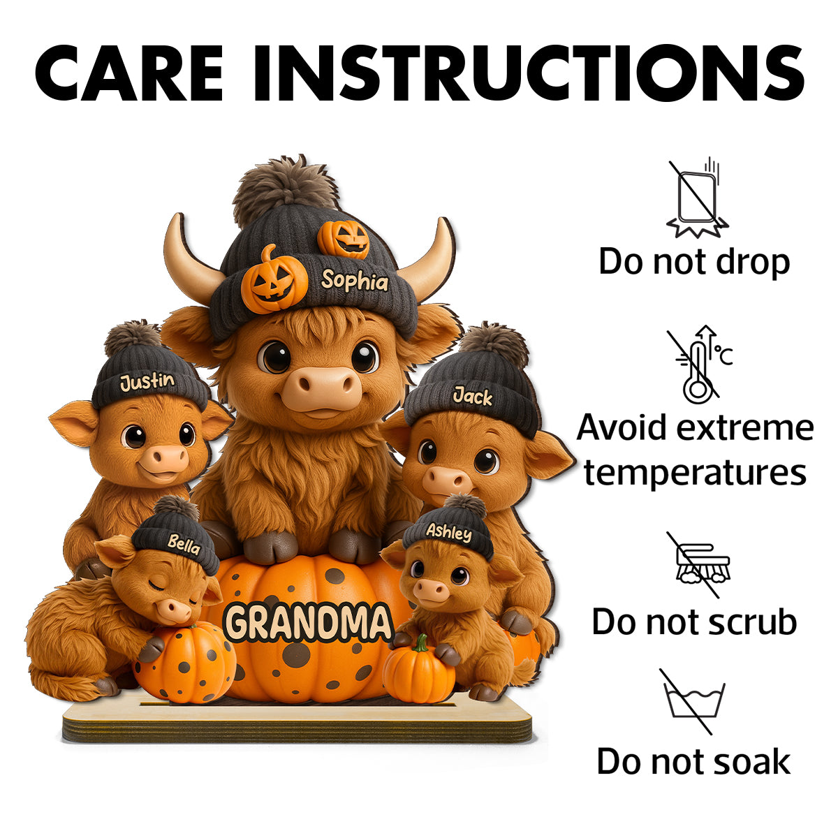 Mama Cow Personalized Standing Wooden Plaque, Cozy Fall Vibe Halloween Decor for Mom, Grandma